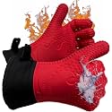 Ekogrips Plus Oven Gloves with Fingers, Comfy Waterproof Silicone Oven Mitts Heat Resistant with Long Cuff, Insulated BBQ Gloves Perfect for Grilling, Baking, Smoker, Canning, Pizza, Red, Hot Mitts