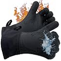 Ekogrips Plus Oven Gloves with Fingers, Comfy Waterproof Silicone Oven Mitts Heat Resistant with Long Cuff, Insulated BBQ Gloves Perfect for Grilling, Baking, Smoker, Canning, and Pizza, Black, OSFM
