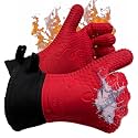 Ekogrips+ Premium Silicone Oven Mitts - Comfy, Waterproof, Heat Resistant BBQ Gloves for Grilling, Long Cuff for Added Protection, 5 Finger Dexterity, 3 Sizes, 4 Colors, L/XL, Red