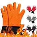 Ekogrips+ Premium Silicone Oven Mitts - Comfy, Waterproof, Heat Resistant BBQ Gloves for Grilling, Long Cuff for Added Protection, 5 Finger Dexterity, 3 Sizes, 4 Colors, L/XL, Orange