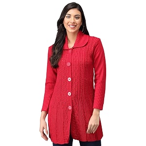 eKools Women Wool Blend Banded Collar Cardigan