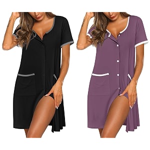 Ekouaer 2 Pack Nightgowns for Women Button