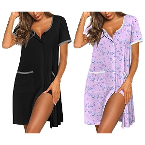 Ekouaer 2 Pack Nightgowns for Women Button