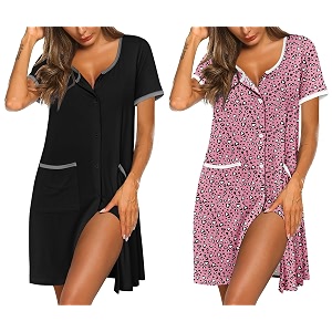 Ekouaer 2 Pack Nightgowns for Women Button