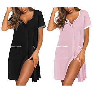 Ekouaer 2 Pack Nightgowns for Women Button