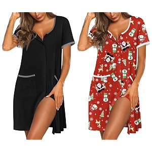 Ekouaer 2 Pack Nightgowns for Women Button
