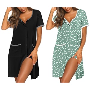 Ekouaer 2 Pack Nightgowns for Women Button