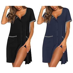 Ekouaer 2 Pack Nightgowns for Women Button