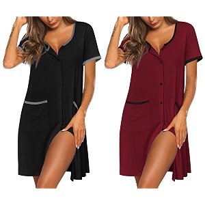 Ekouaer 2 Pack Nightgowns for Women Button