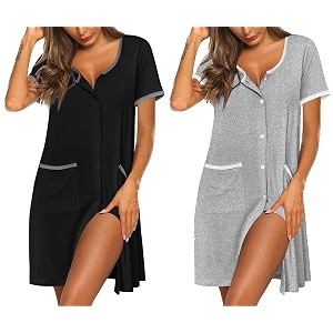 Ekouaer 2 Pack Nightgowns for Women Button