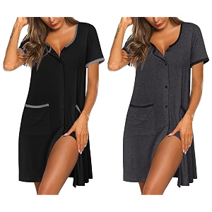Ekouaer 2 Pack Nightgowns for Women Button