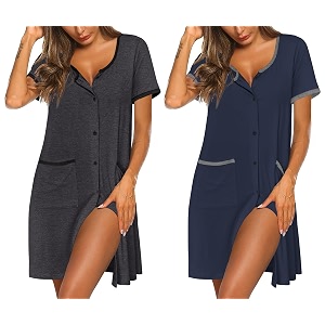 Ekouaer 2 Pack Nightgowns for Women Button