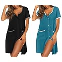Ekouaer 2 Pack Nightgowns for Women Button