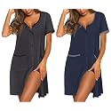 Ekouaer 2 Pack Nightgowns for Women Button