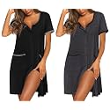 Ekouaer 2 Pack Nightgowns for Women Button