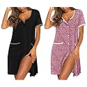 Ekouaer 2 Pack Nightgowns for Women Button