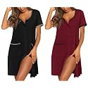 Ekouaer 2 Pack Nightgowns for Women Button