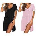 Ekouaer 2 Pack Nightgowns for Women Button