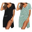 Ekouaer 2 Pack Nightgowns for Women Button