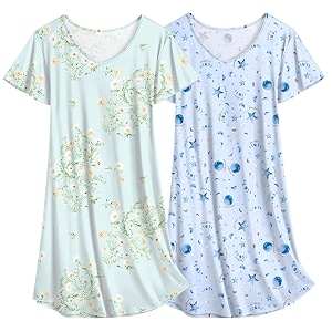 Ekouaer 2 Pack Nightgowns for Women Short