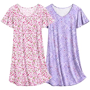 Ekouaer 2 Pack Nightgowns for Women Short