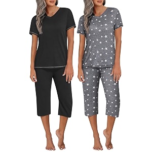 Ekouaer 2 Pack Womens Capri Pajama Sets