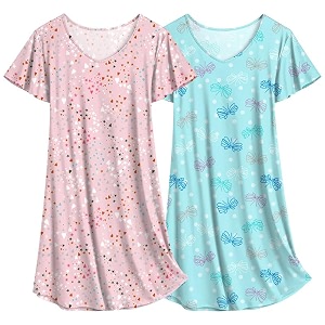 Ekouaer 2 Pack Nightgowns for Women Short