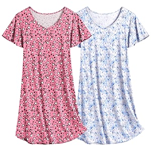 Ekouaer 2 Pack Nightgowns for Women Short