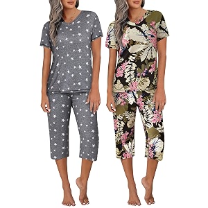 Ekouaer 2 Pack Womens Capri Pajama Sets