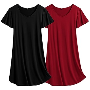 Ekouaer 2 Pack Nightgowns for Women Short