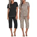 Ekouaer 2 Pack Women39s Capri Pajama Sets