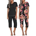 Ekouaer 2 Pack Women39s Capri Pajama Sets