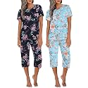 Ekouaer 2 Pack Women39s Capri Pajama Sets