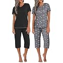 Ekouaer 2 Pack Women39s Capri Pajama Sets