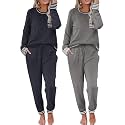 Ekouaer 2 Pack Womens Pajama Sets Long Sleeve Lounge Sets Soft Pj Loungewear Sleepwear