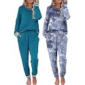 Ekouaer 2 Pack Womens Pajama Sets Long Sleeve Lounge Sets Soft Pj Loungewear Sleepwear