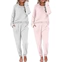 Ekouaer 2 Pack Womens Pajama Sets Long Sleeve Lounge Sets Soft Pj Loungewear Sleepwear