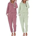 Ekouaer 2 Pack Womens Pajama Sets Long Sleeve Lounge Sets Soft Pj Loungewear Sleepwear