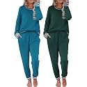 Ekouaer 2 Pack Womens Pajama Sets Long Sleeve Lounge Sets Soft Pj Loungewear Sleepwear