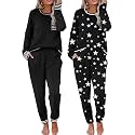Ekouaer 2 Pack Womens Pajama Sets Long Sleeve Lounge Sets Soft Pj Loungewear Sleepwear
