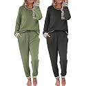 Ekouaer 2 Pack Womens Pajama Sets Long Sleeve Lounge Sets Soft Pj Loungewear Sleepwear