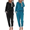 Ekouaer 2 Pack Womens Pajama Sets Long Sleeve Lounge Sets Soft Pj Loungewear Sleepwear