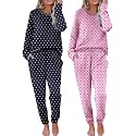 Ekouaer 2 Pack Womens Pajama Sets Long Sleeve Lounge Sets Soft Pj Loungewear Sleepwear