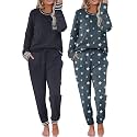 Ekouaer 2 Pack Womens Pajama Sets Long Sleeve Lounge Sets Soft Pj Loungewear Sleepwear