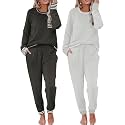 Ekouaer 2 Pack Womens Pajama Sets Long Sleeve Lounge Sets Soft Pj Loungewear Sleepwear
