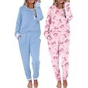 Ekouaer 2 Pack Womens Pajama Sets Long Sleeve Lounge Sets Soft Pj Loungewear Sleepwear