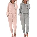 Ekouaer 2 Pack Womens Pajama Sets Long Sleeve Lounge Sets Soft Pj Loungewear Sleepwear