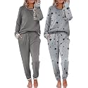 Ekouaer 2 Pack Womens Pajama Sets Long Sleeve Lounge Sets Soft Pj Loungewear Sleepwear
