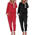 Ekouaer 2 Pack Womens Pajama Sets Long Sleeve Lounge Sets Soft Pj Loungewear Sleepwear