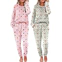 Ekouaer 2 Pack Womens Pajama Sets Long Sleeve Lounge Sets Soft Pj Loungewear Sleepwear